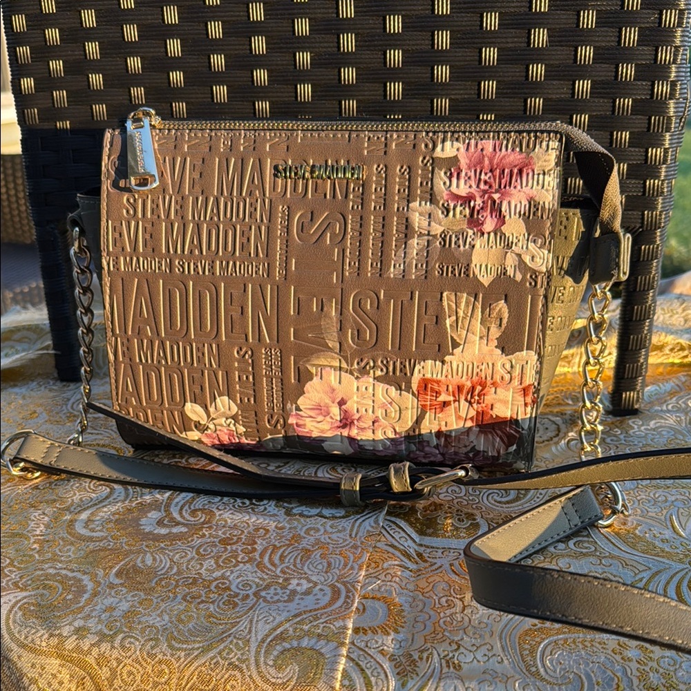Steve Madden Pink and Green Crossbody Bag with Floral Design